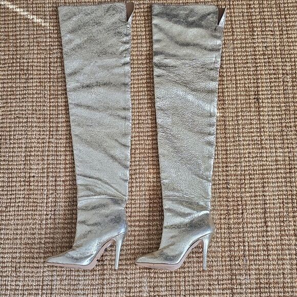 1295$ Brother Vellies Allora Over the Knee Metallic Pointed Toe Boot Size 7